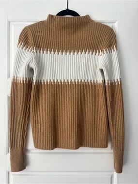 French Connection Camel and White Ribbed Cowl Neck Sweater